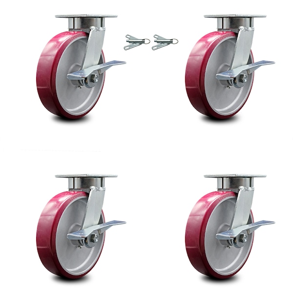 Service Caster 8 Inch Kingpinless Poly on Aluminum Wheel Caster Brakes 2 Swivel Locks SCC, 4PK SCC-KP30S820-PAR-SLB-BSL-2-SLB-2 - main